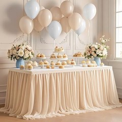 Table Skirt for Rectangle Tables 9FT Sheer 108″ x 30″ (Rectangular) Champagne