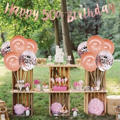 12 PCS Happy 50th Birthday Banner, Rose Gold 50th Birthday Banner Bunting wit…