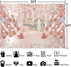Renaiss Rose Gold 50th Birthday Backdrop for Women Fabric 7x5ft Rose Gold Dia…