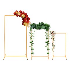 3-Piece Gold Freestanding Backdrop Stands Rectangular Balloon Frame for Wedding