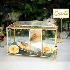 Glass Wedding Card Box with Lock, 12.6X5.9X9 Inches Large Gold Card Boxes for We
