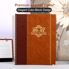 Planner 2026-2027, Leather Two-Tone Planner, 18 Month Weekly and Rust Brown