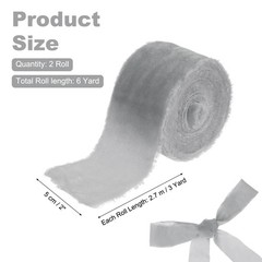 2 Inch Velvet Ribbon, 2 Roll Total 6 Yard Frayed Ribbon, Light Grey