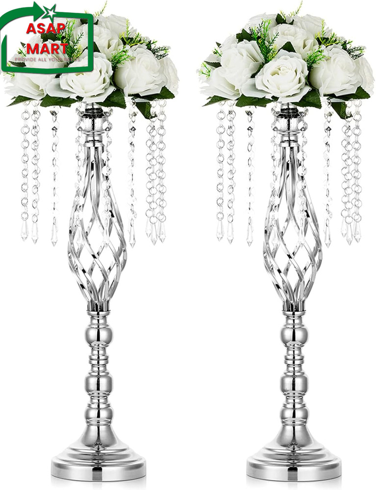 Nuptio 2 Pcs Silver Wedding Centerpieces Flower Stand, 21.7In/55Cm Height Weddin