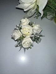 Bridal Bouquet White Roses Peonies Baby Breath + wrist Corsage Baby White Roses