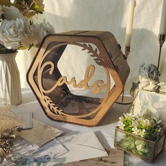 OurWarm Wedding Card Box for Party, Hexagon Brown Boxes