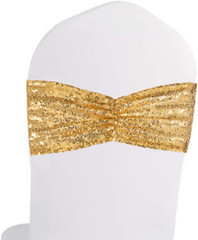 Set of 100 Sequin Gold Chair Sashes for Chair Cover Wedding Party Decorations