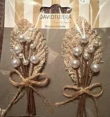 Burlap With Pearl Boutonnières NEW IN PACKAGING-Rustic Set of 7 (14 total)