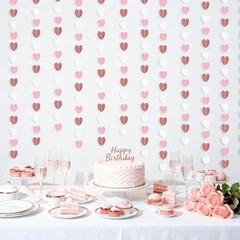 White Rose-Gold Pink Heart Garland Party Decor, 52 Heart Garland – Pink White