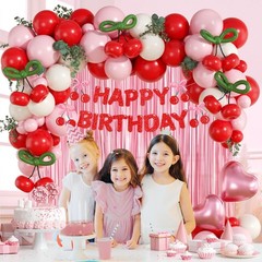 Cherry Birthday Party Decorations with Red Light Pink Sand White Balloons Gre…