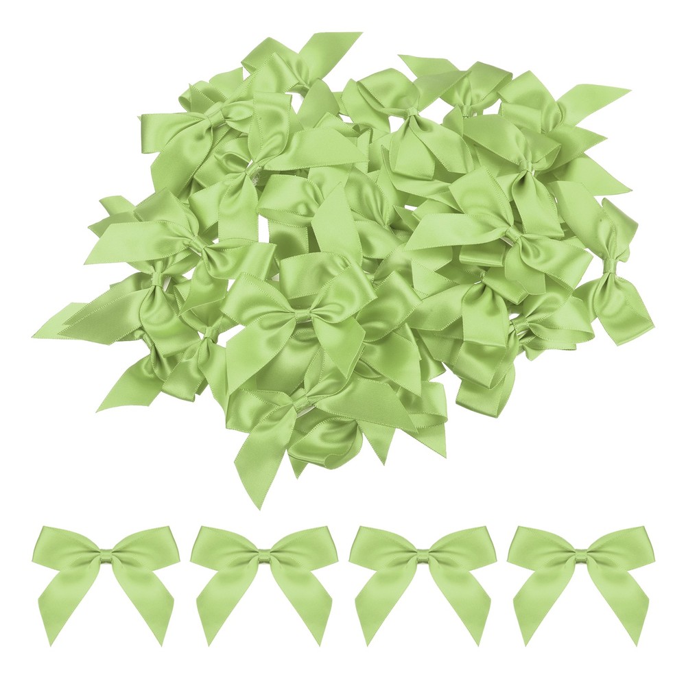 100Pcs Mini Ribbon Bows 2.5″ Mini Fabric Satin Ribbon Flower Bows Olive Green