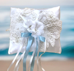 Wedding Ring Bearer Pillow White Lace Pearl Cushion White Flowers Keepsake Gifts
