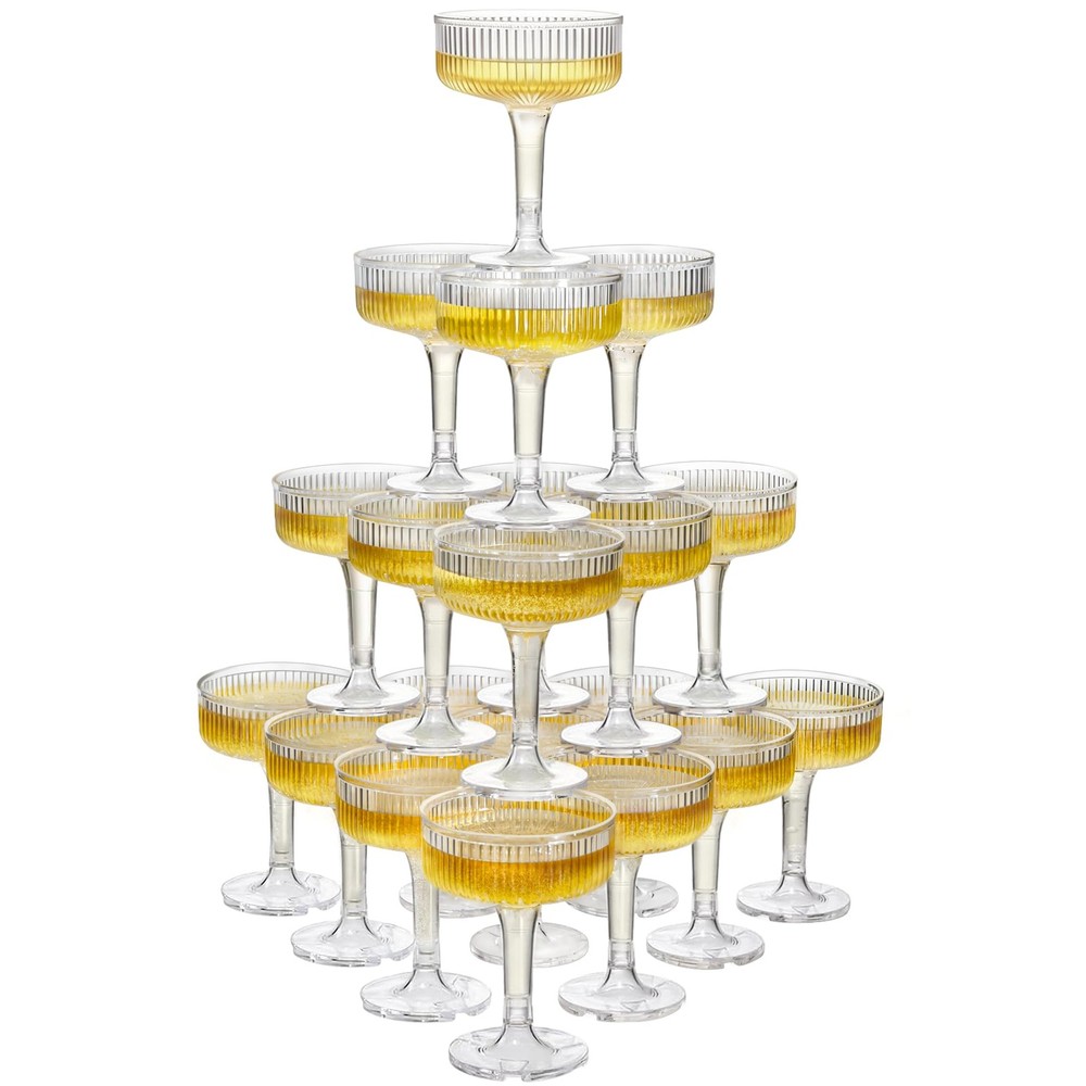 Houmury 20 Pcs 7oz Plastic Champagne Glasses Unbreakable Large, Clear