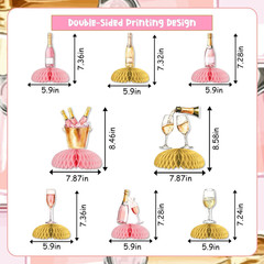 Champagne Table Honeycomb Centerpieces, 8Pcs Pink and Gold Champagne Party Decor