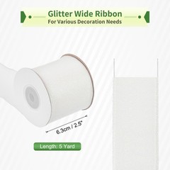 2.5 Inch Glitter Wired Ribbon, White Sparkly Iridescent Ribbon 5 Yard