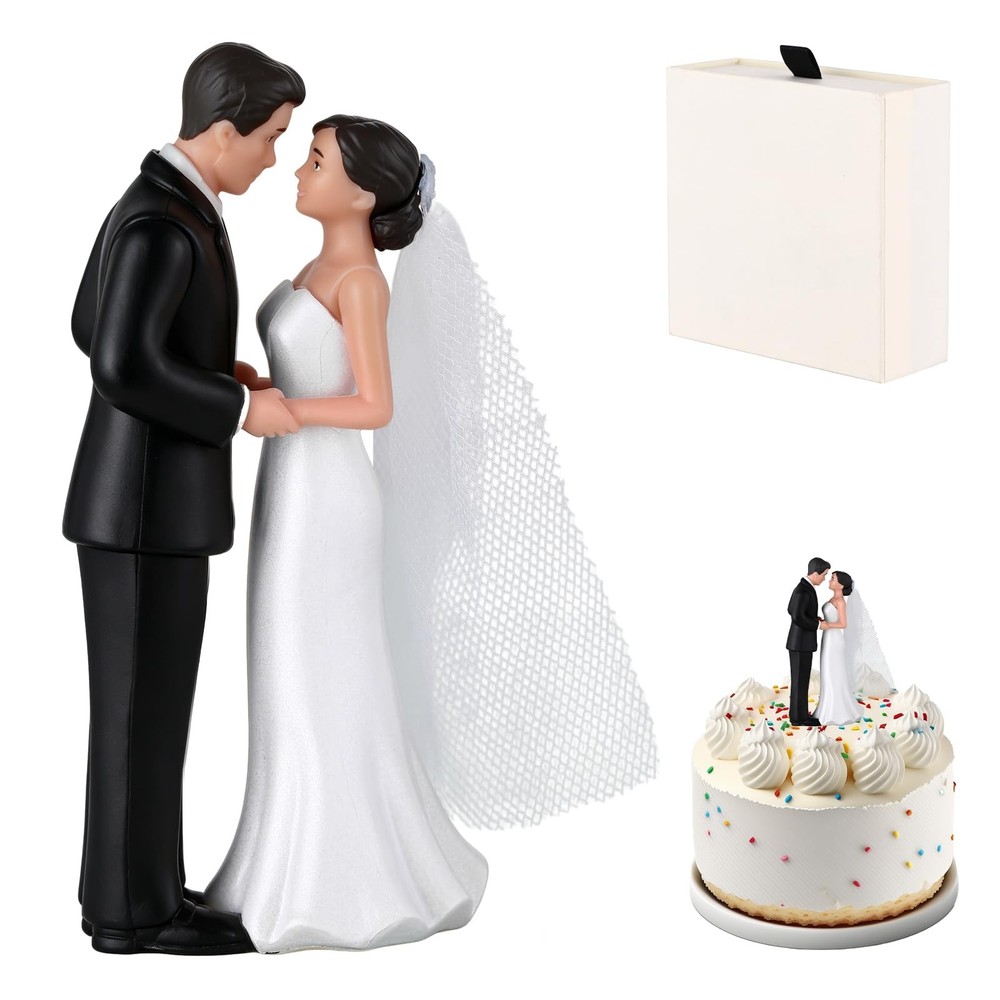 4.5» Wedding Cake Topper Bride and Groom 4.5 inches, Rice White Gift Box