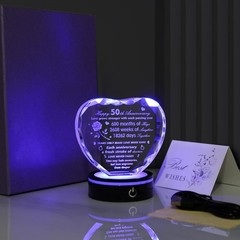 50th Golden Wedding Anniversary Keepsake, Romantic Crystal Heart Gifts for Pa…