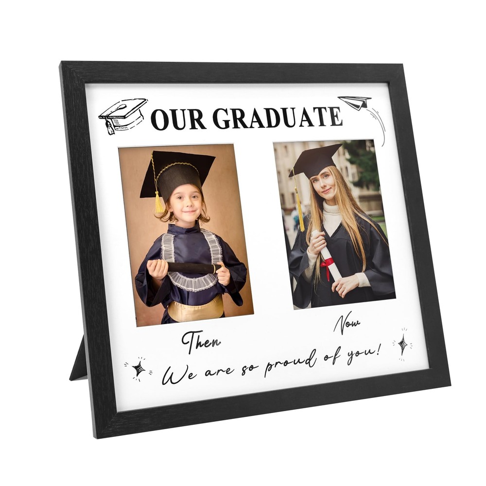 GraduatePro Then and Now Graduation Picture Frame for 2 Photos, HD Real Glass…