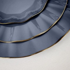 10 NAVY BLUE 6″ Round PLASTIC Salad Dinner PLATES Gold Wavy Rim Wedding Party