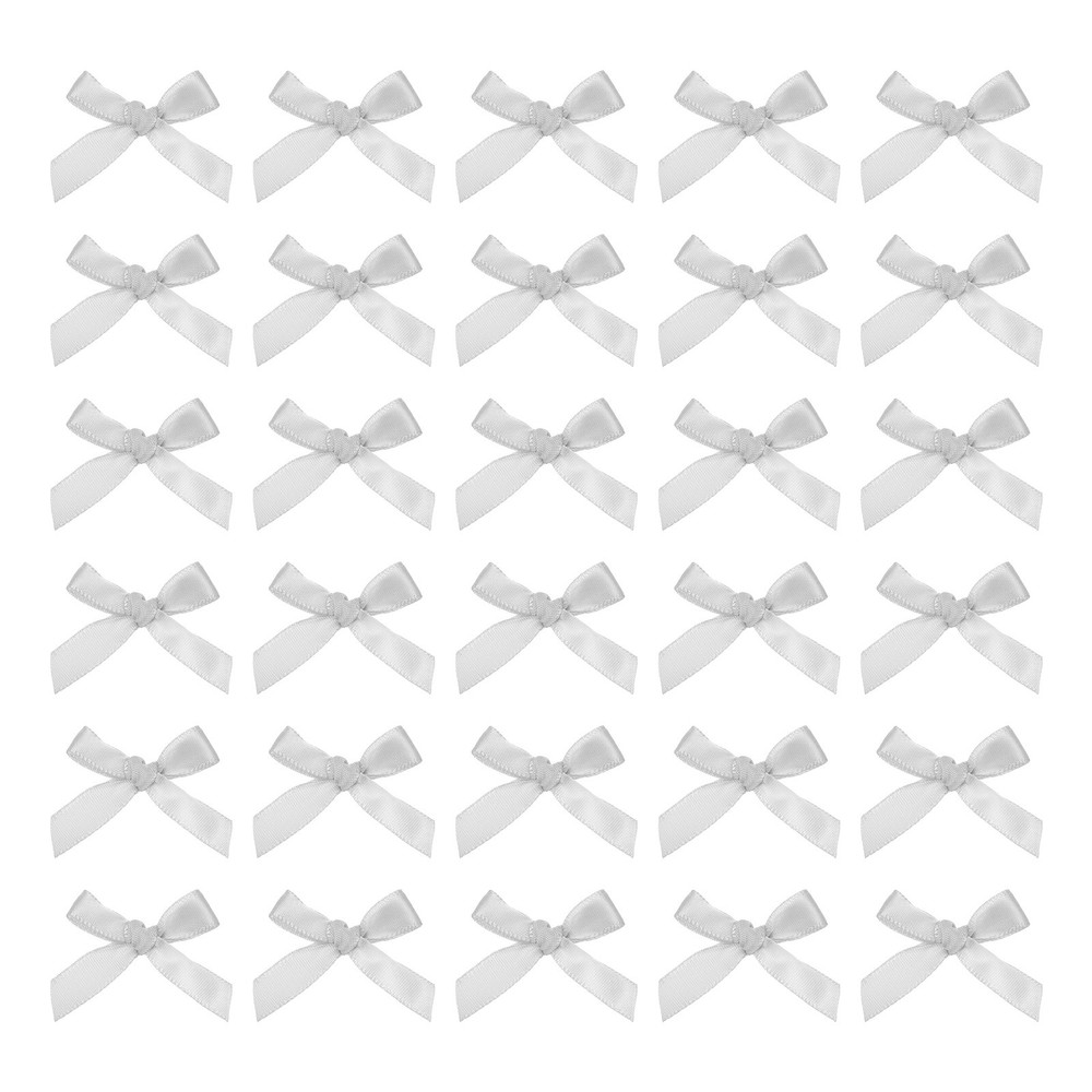 50Pcs Mini Ribbon Bow 1.8 inch Mini Fabric Satin Ribbon Light Grey