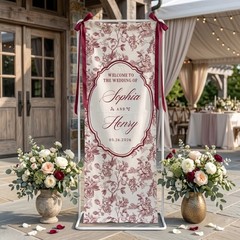 Personalized Wedding Welcom Sign, Linen Fabric Banner, Engagement Table Runner