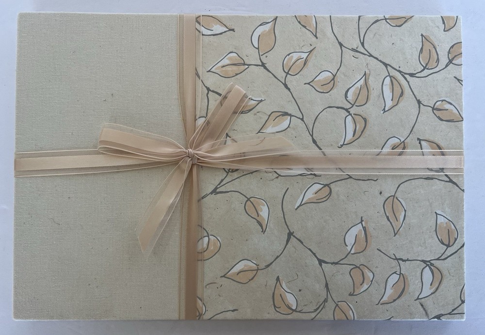 Rag & Bone Bindery Handbound Guest Book Leaf Vine Pattern Cream Linen 20 Pages