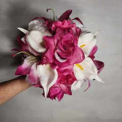 Fuchsia White Rose Tiger Lily Bridal Wedding Bouquet Accessories