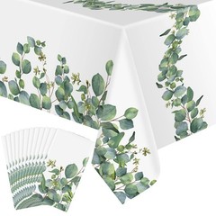 Remagr 12 Pack Sage Green Plastic Tablecloth, Spring Eucalyptus Leaf Greenery…