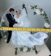 Vintage Wedding Plate Bride Groom Glass Decorative Anniversary Romantic Art
