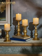 2 Pcs Gold Pillar Candle Holders, Candlestick Most Ideal for S + L,