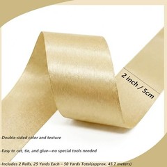 Gold Satin Ribbon 2-Pack, 2 Inch x 25 Yards Each – Premium Solid Fabric gold