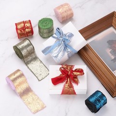4pcs Chiffon Ribbon, 1″x5 Yard Silk Ribbon, Brown Glitter Fabric Ribbon