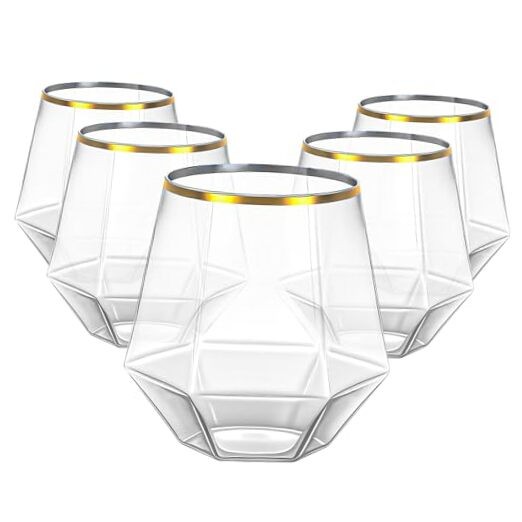 40pcs Plastic Wine Glasses with Gold Rim, 12oz Clear Disposable Wine Cups for