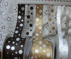 Embroidered Random Spots GOLD & PEARL 100% Poly 5 Metre 23mm W Cherry BLD14