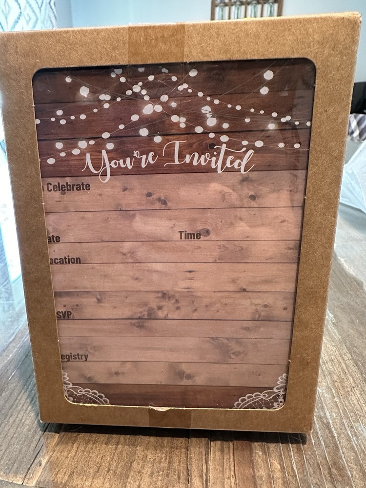 25 rustic invitations & 25 envelopes for wedding, bridal shower, birthday party