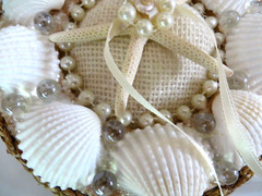 Beach wedding ring bearer pillow_Star fish + seashells_6 1/2 inch round