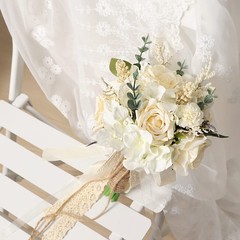 Elegant White Champagne Artificial Rose Wedding Bouquets for Bride & Bridesmaid