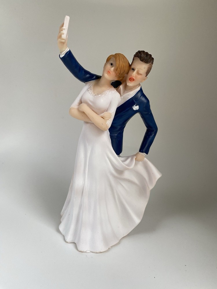 Selfie Taking Bride And Groom Wedding Cake Topper, 7” Tall, READ Description