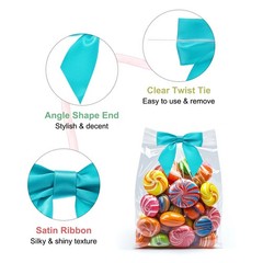 30 Pcs Pre-Tied Bows Satin Ribbon Bows 4.5″ Twist Ties Gift Bows Fresh Blue