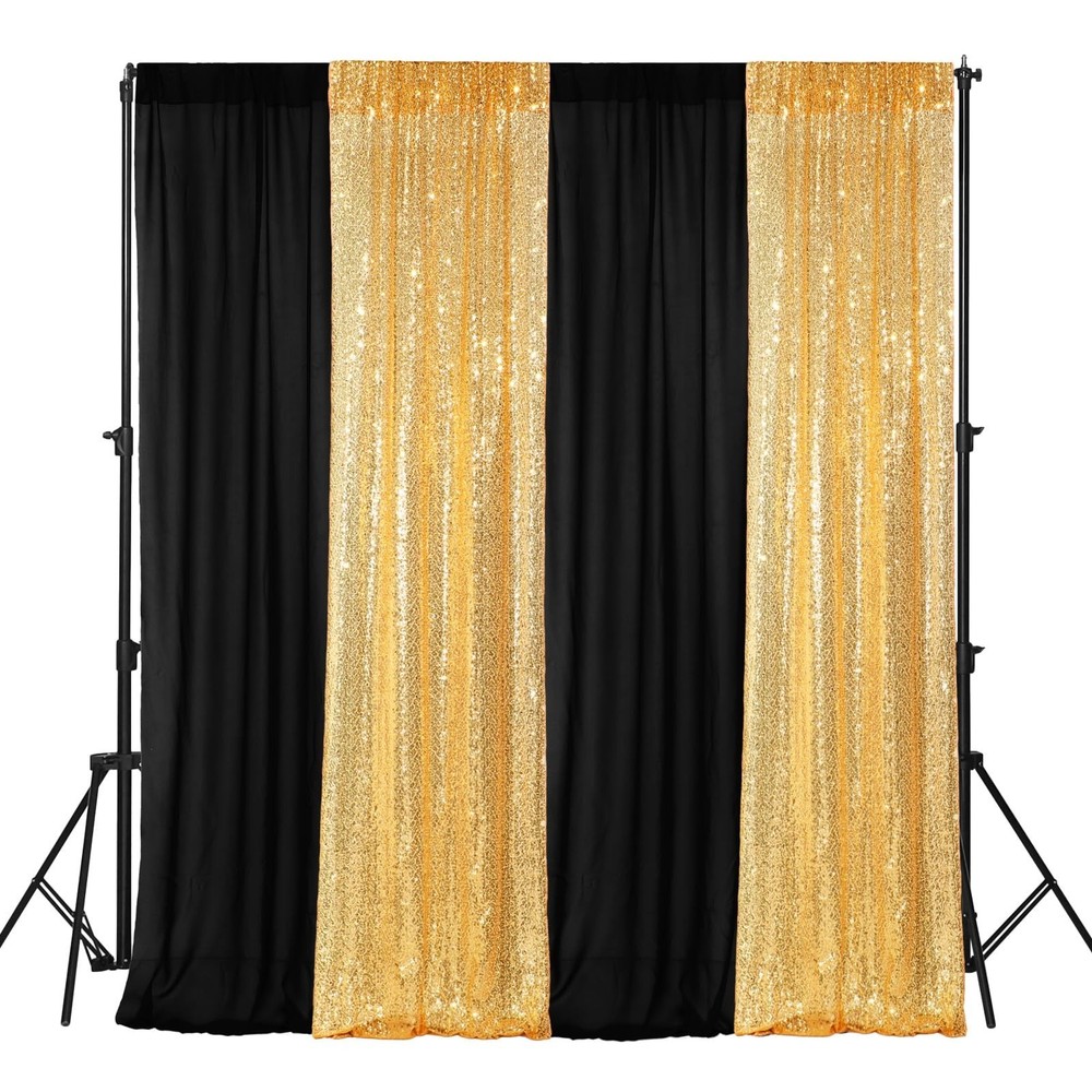 VitalCozy 4 Panels Backdrop Curtains 2 Pcs 4 x 10 ft Sequin Glitter 2 Pcs 7 x…
