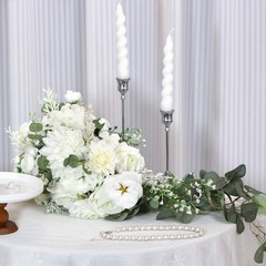 10″ White Rose Bridal Bouquet – Silk Flower Cascading Wedding Decor, Ivory Sage