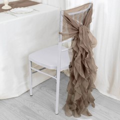 Taupe Premium Curly Chiffon CHAIRS Covers Cap SASHES Bows Ties Wedding Sale