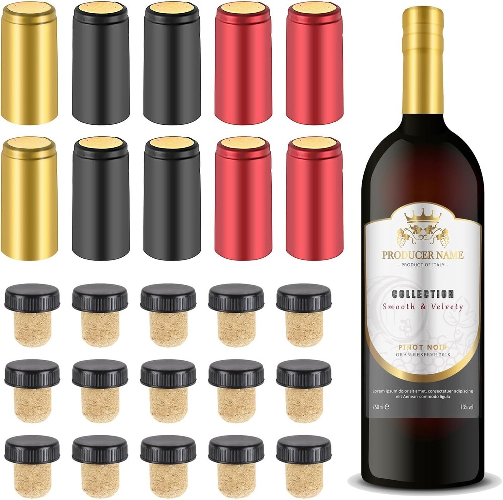 Wine Sealer for Bottles – 60 pcs PVC Heat Shrink Capsules and Corks