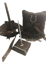 Brown Satin Western Wedding, Crystal Horseshoe Accessory 4 Piece Set