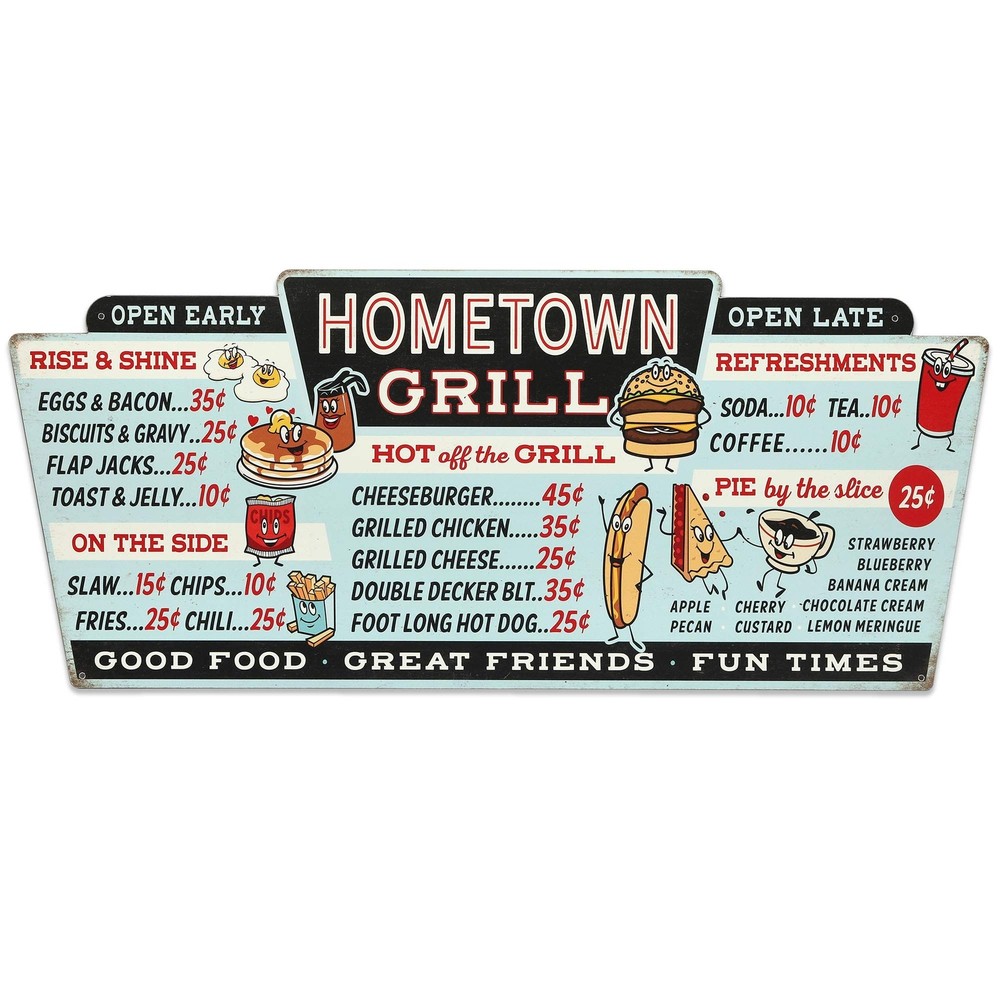 Hometown Grill Menu Metal Wall Decor – Large Distressed Menu Sign for Kitchen…
