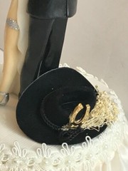 I’ve Got Your Back Western Wedding Cake Top, Ivory with Black Cowboy Hat