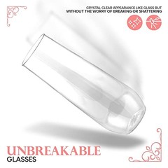 Plastic Champagne Flutes Disposable, Unbreakable Stemless Mimosa Glasses Bulk