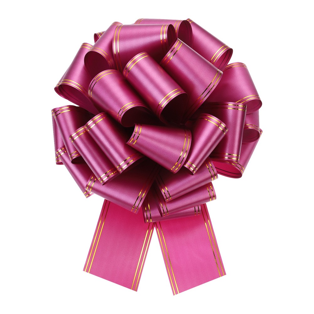 12 Inch Large Pull Bow Metallic Car Ribbon with Gold Edge Wine Red