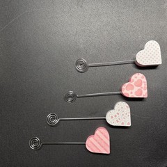 18Pc Heart Photo Holders Pink White Wire Memo Clip Wedding Place Card Stands