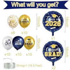 Graduation Balloons Graduation Decorations 2026, 51Pcs Grad Navy Blue and Gold